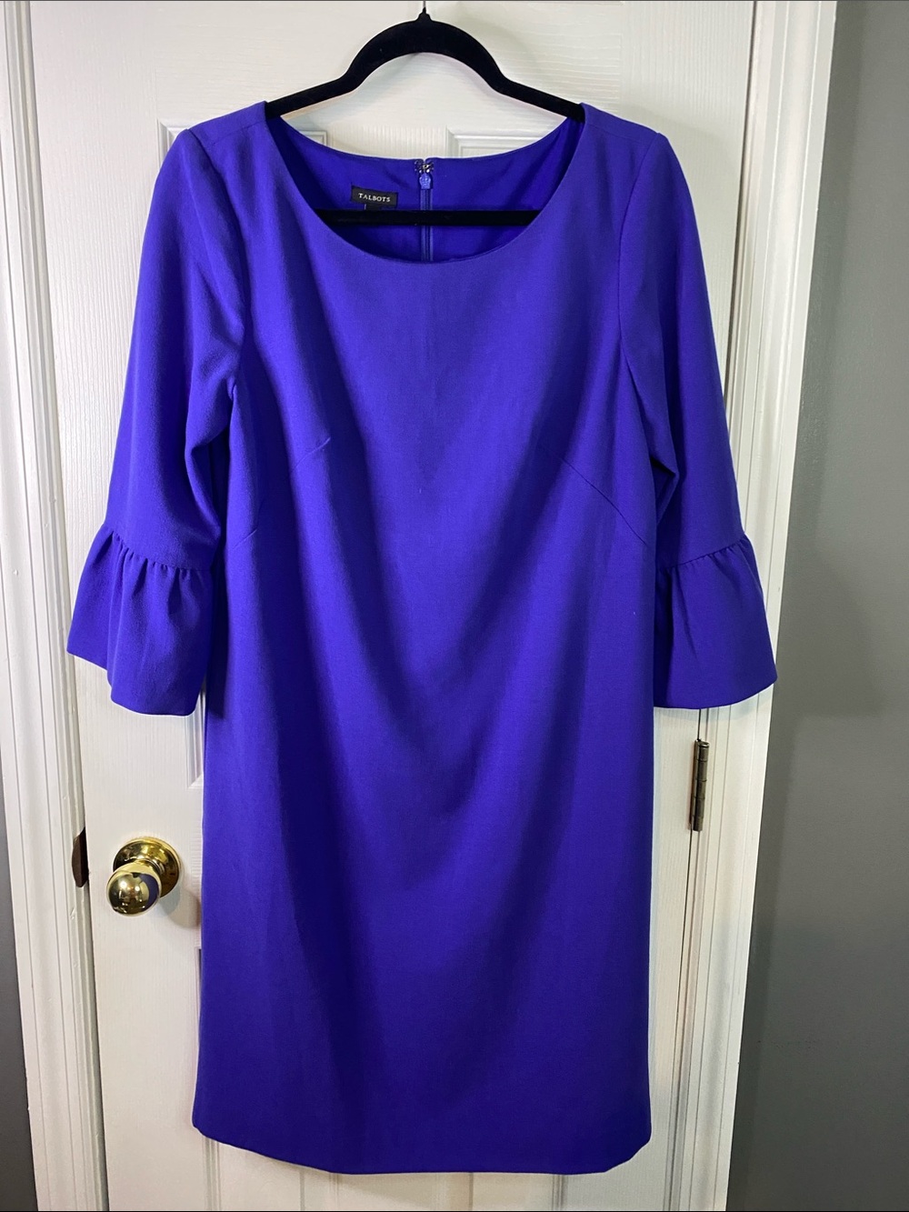 Talbots Royal Purple Bell Sleeve Sheath Dress Size 10.